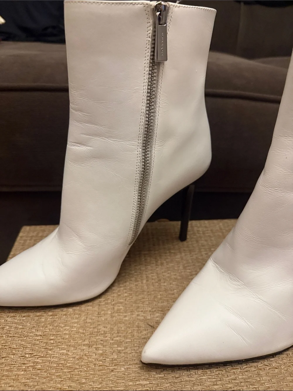 Michael Kors White Pointed Toe Side-Zip Ankle Booties